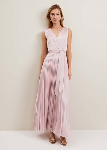 Phase Eight Bonnie Pleated Wrap Satin Dress Pink Canada | WBAFLQ-073